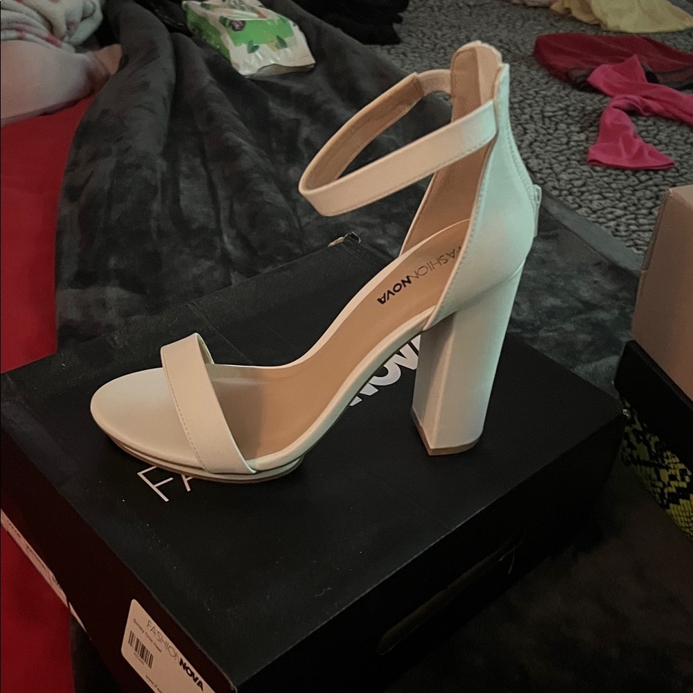 White Strappy Block Heel Sandals